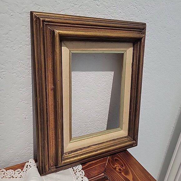 Pair Vtg MCM Wood Art Frames Linen Liner holds 9x12 & 5 x7 no glass Gallery Wall - Picture 8 of 15